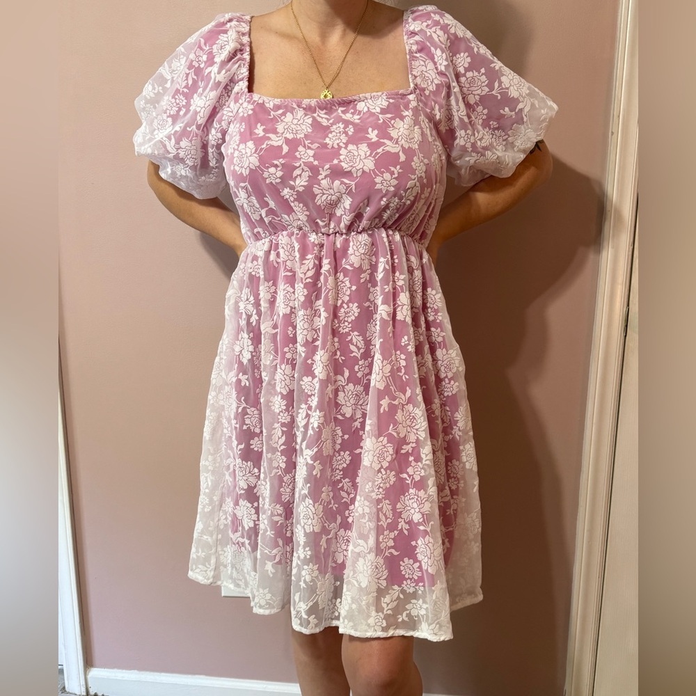 Floral White Lace and Pink Boutique Dress
